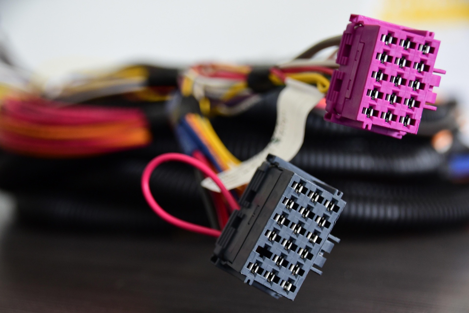 Close-up of wire harness connectors